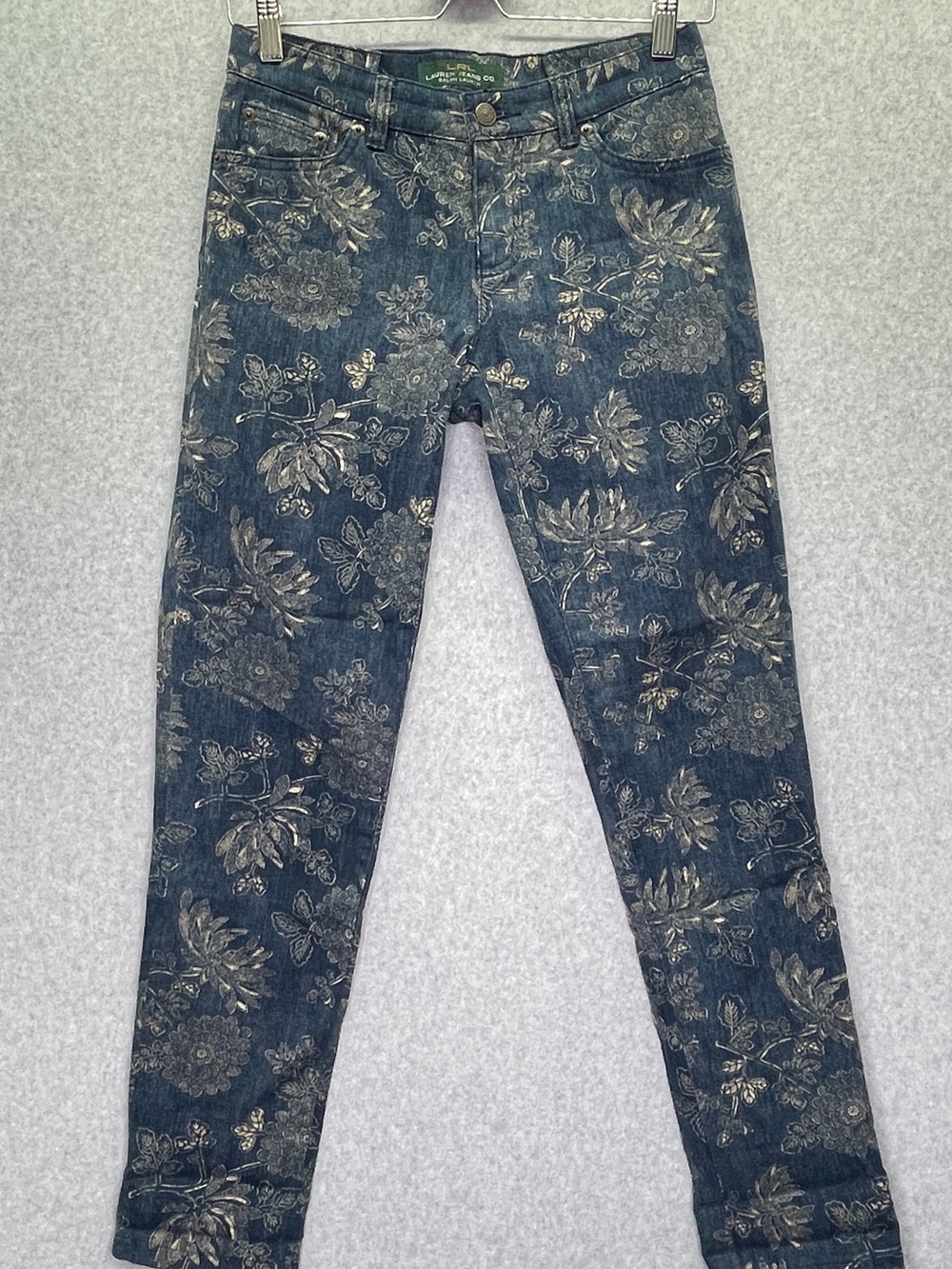 Vintage LRL Lauren Jeans Co. Denim Med Dark Wash Floral Print Pattern Mom Jeans